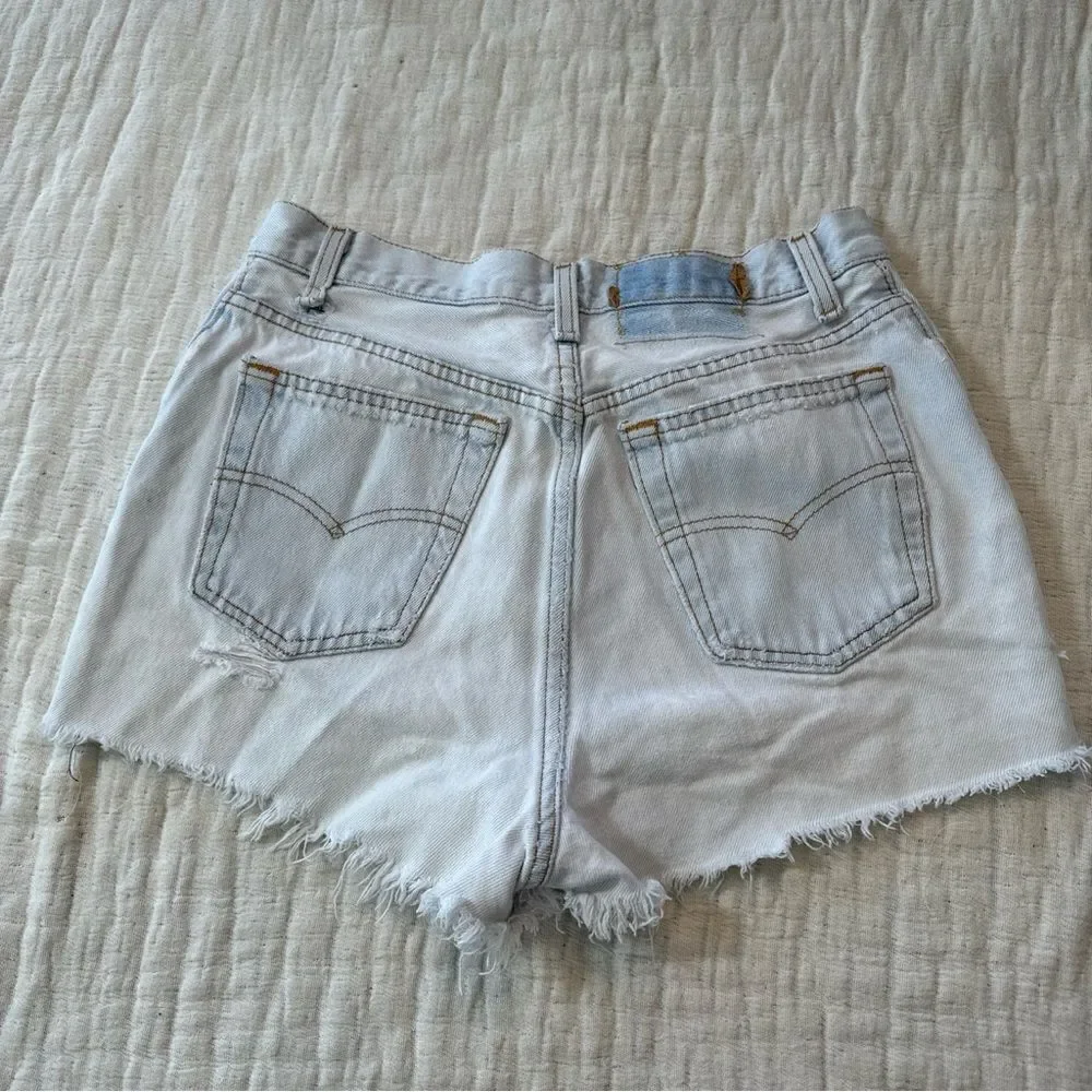 Levi's Women’s Vintage Blue Distressed 501 Cut Off Denim Shorts Button Fly